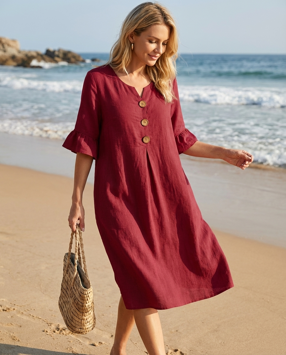 Zarella | Robe en lin légère avec des boutons
