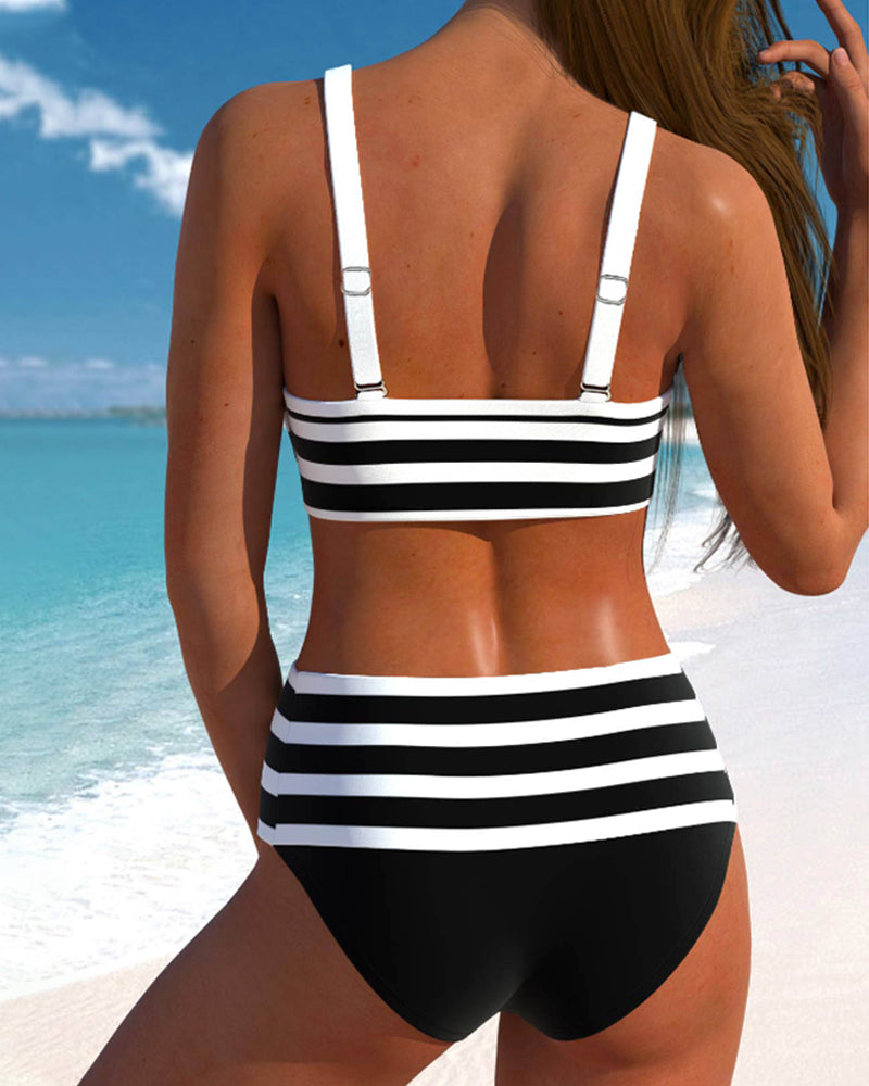 Lula | Bikini rayé à taille haute