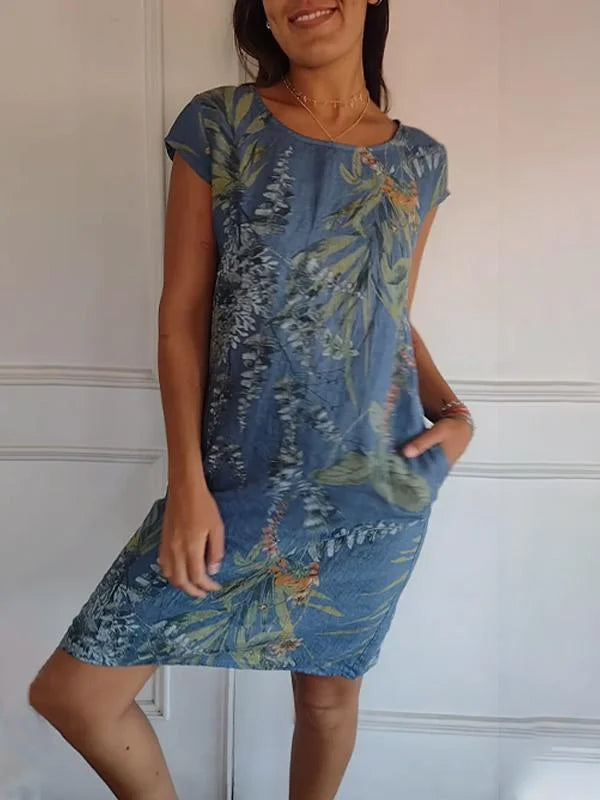 Wivienne | Robe d'été imprimée en coton et lin pour femmes avec poches