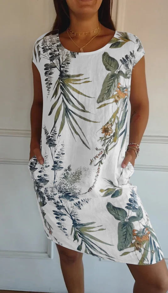 Wivienne | Robe d'été imprimée en coton et lin pour femmes avec poches