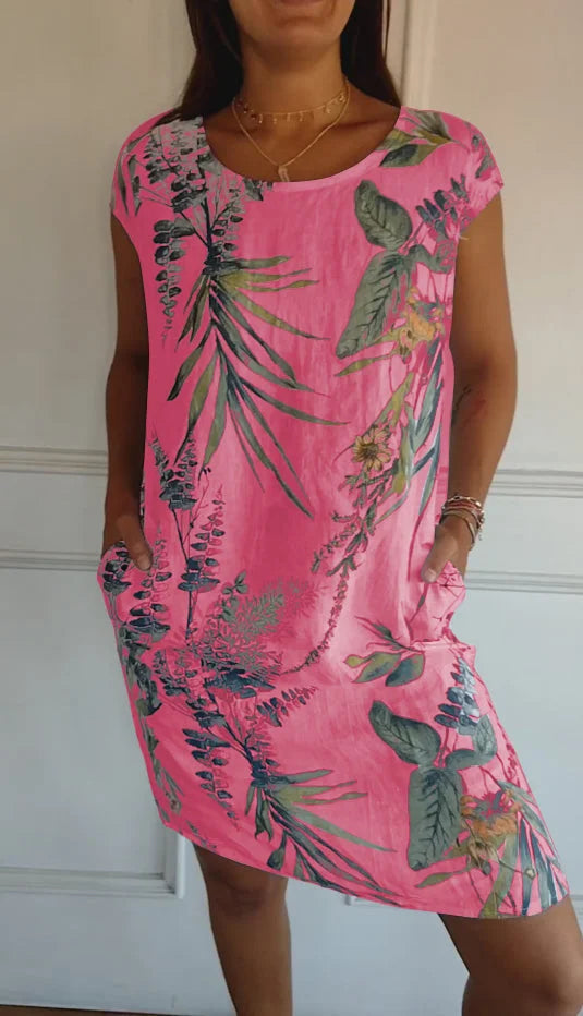 Wivienne | Robe d'été imprimée en coton et lin pour femmes avec poches