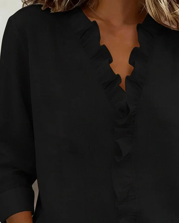 Inès | Blouse avec Volants, Décolleté en V et Manches Longues