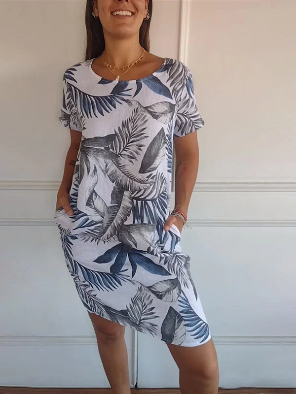 Wivienne | Robe d'été imprimée en coton et lin pour femmes avec poches