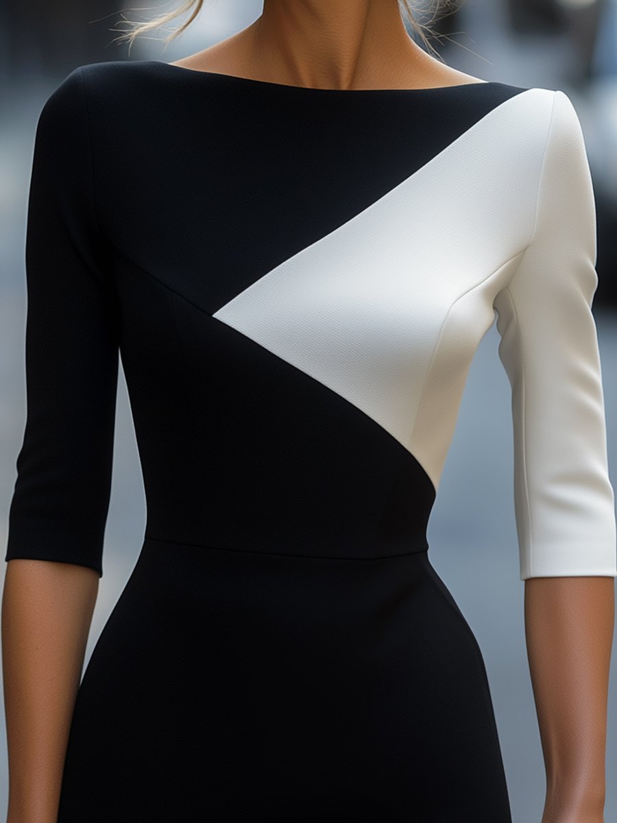 Clara | Robe Élégante Bicolore À Coupe Asymétrique