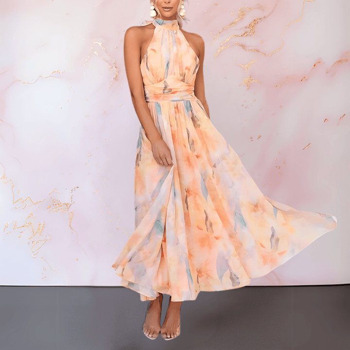 Ève | ROBE IMPRIMÉE AQUARELLE À COL HALTER