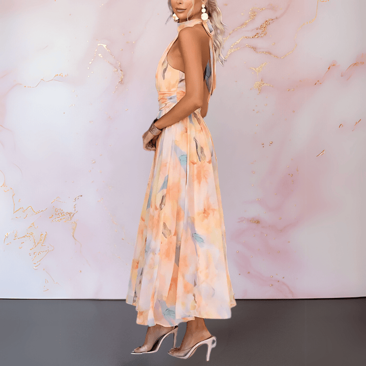 Ève | ROBE IMPRIMÉE AQUARELLE À COL HALTER