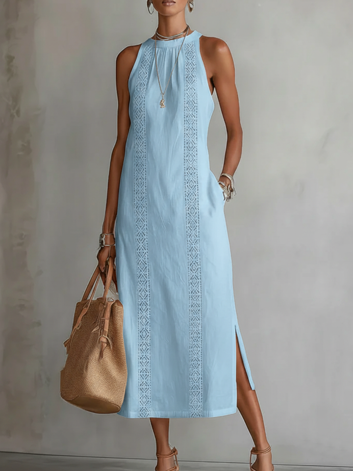 Cassandre | Robe Midi Sans Manches avec Détails en Dentelle