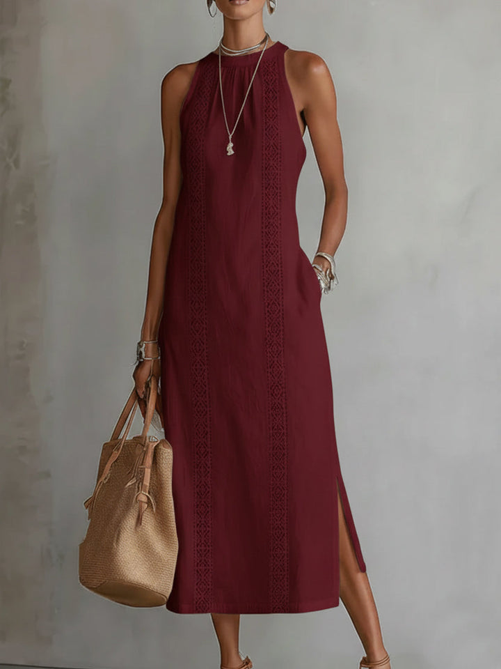 Cassandre | Robe Midi Sans Manches avec Détails en Dentelle