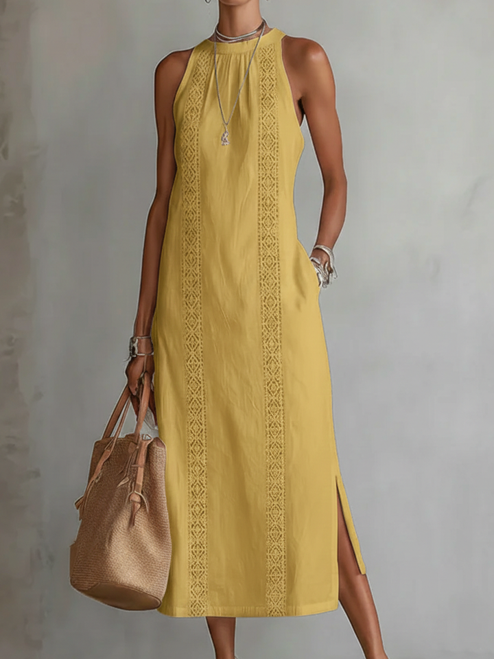 Cassandre | Robe Midi Sans Manches avec Détails en Dentelle