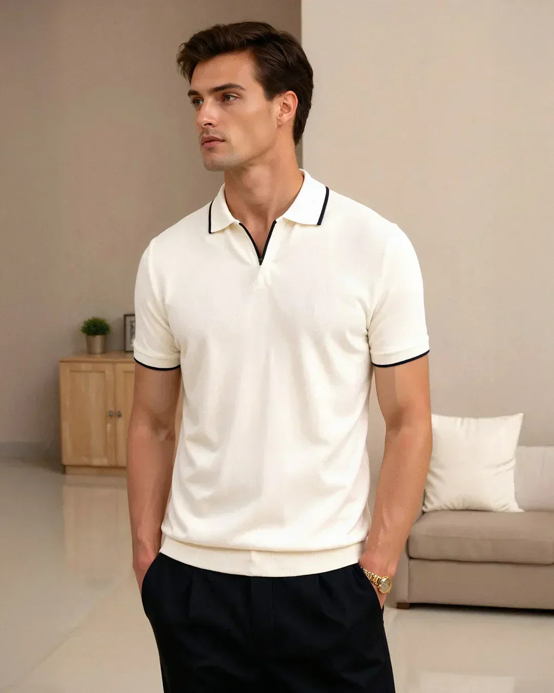 Damien | Polo Sur Mesure En Piqué Avec Détails Contrastants